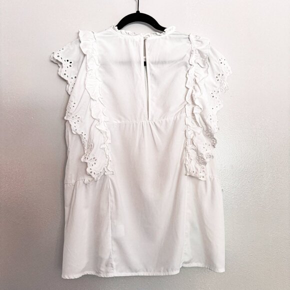 Avantlook Ruffled Silk Top White 100% Silk Eyelet Detail Women's Size L - Picture 4 of 6